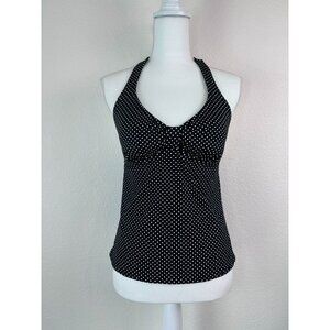Lands' End women's 6L black and white dot‎ tankini swim top halter tie